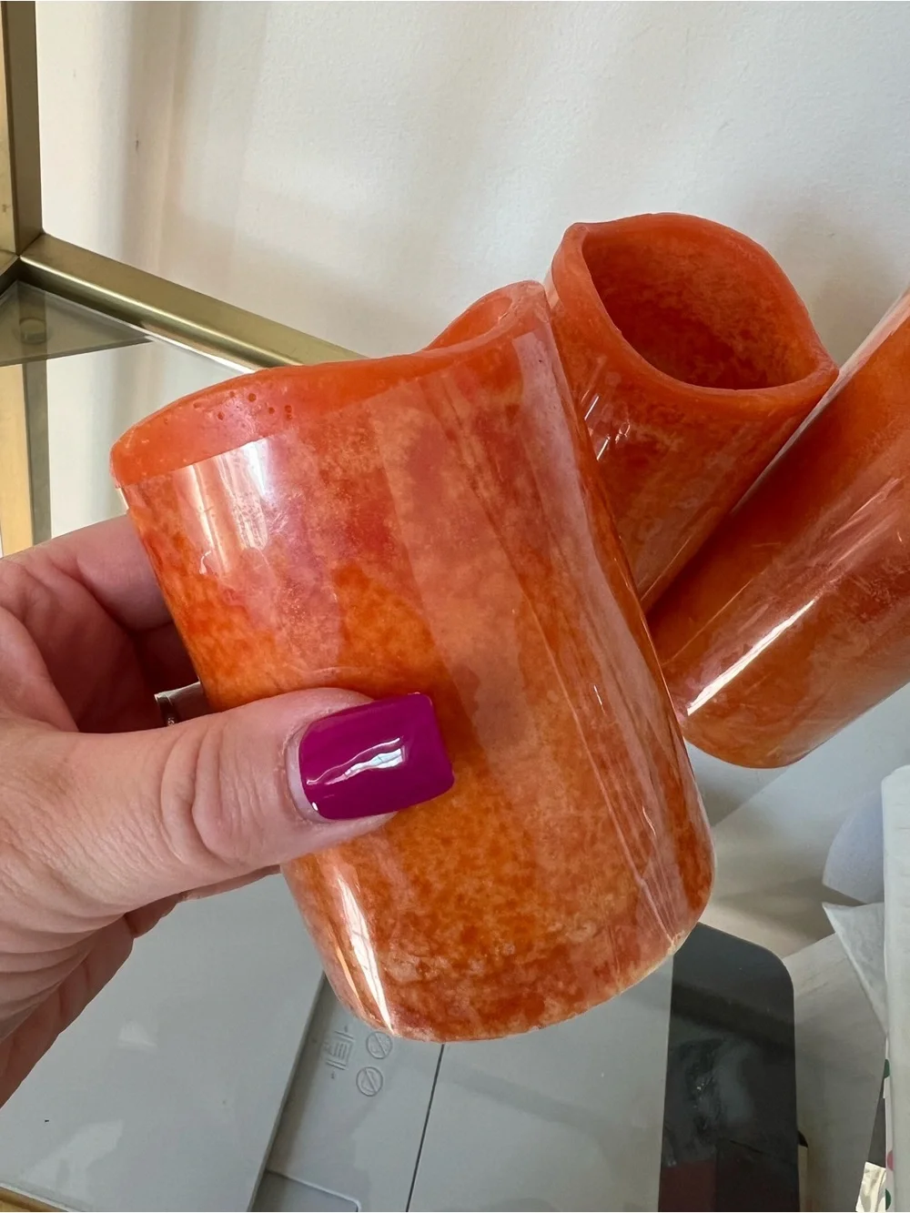 Set of 3 orange pillar LED wax candles